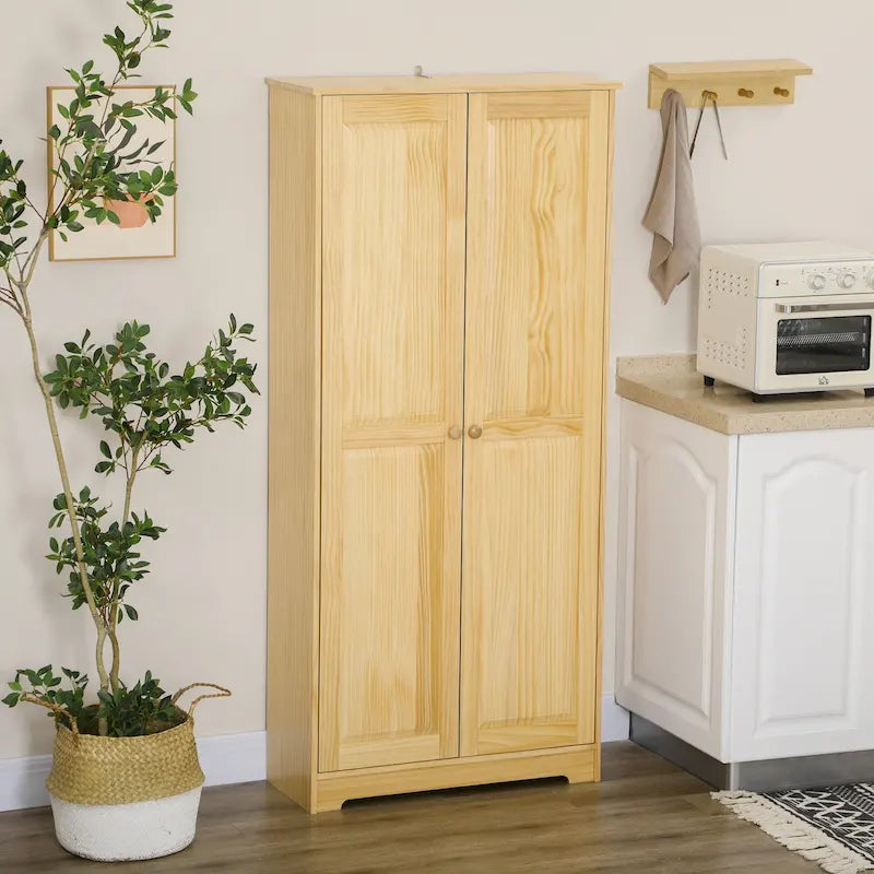 Credenza da cucina a 67 ante in legno di pino, armadietti a pavimento con ante e ripiani regolabili, meccanismo di chiusura ammortizzata