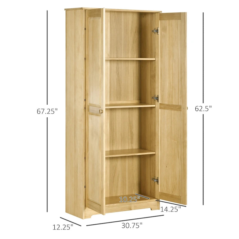 Credenza da cucina a 67 ante in legno di pino, armadietti a pavimento con ante e ripiani regolabili, meccanismo di chiusura ammortizzata