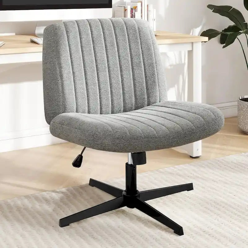 Sedia da ufficio per casa, con gambe incrociate, seduta ampia e confortevole, con ruote, senza braccioli, girevole, per scrivania o toeletta.