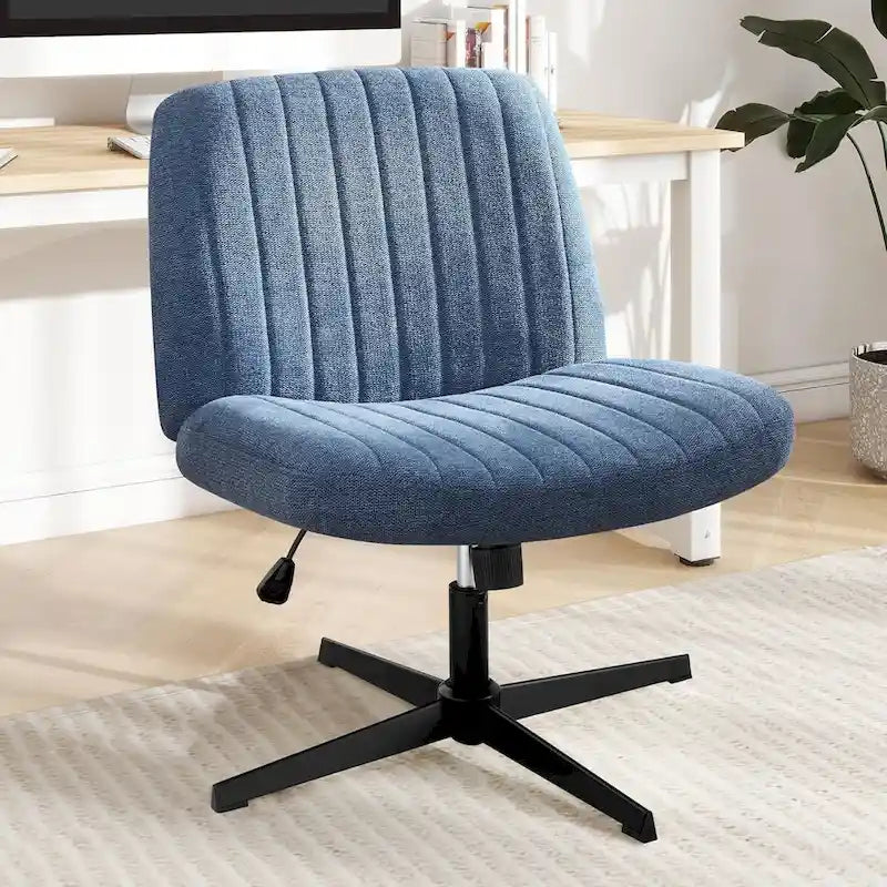 Sedia da ufficio per casa, con gambe incrociate, seduta ampia e confortevole, con ruote, senza braccioli, girevole, per scrivania o toeletta.