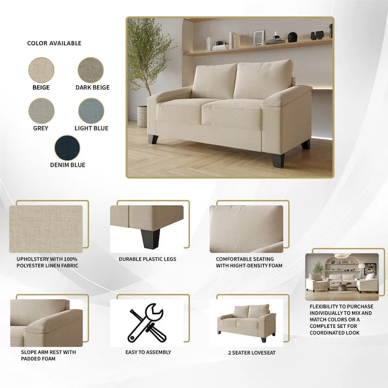Divanetto imbottito in lino in stile semplice CraftPorch