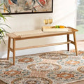 Panca in legno massello di rovere stile Boho Grondin per interni, con seduta in corda intrecciata e giunto a tenone e mortasa, per ingresso, camera da letto, sala da pranzo