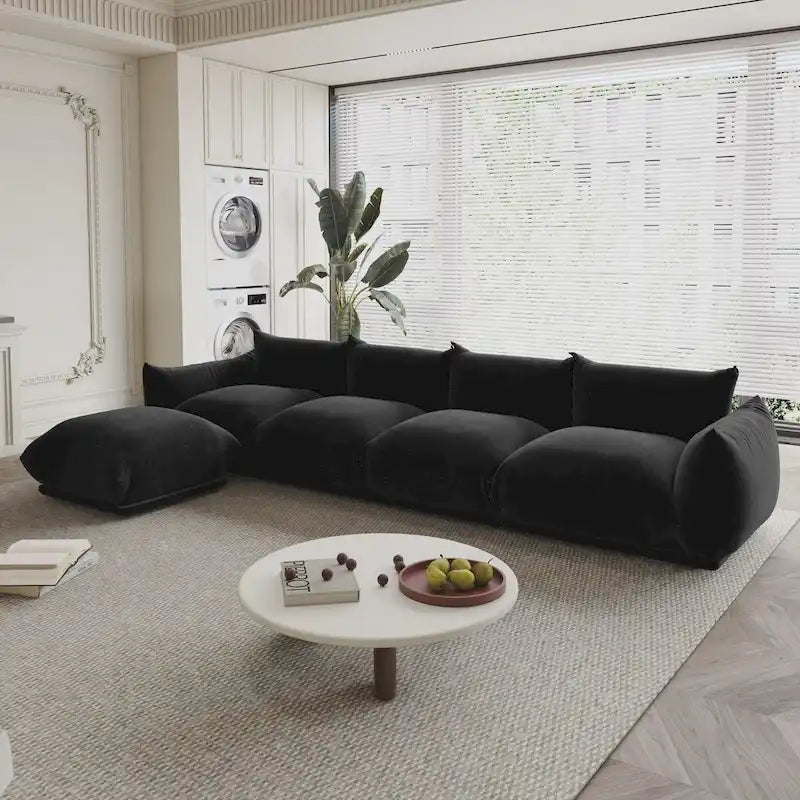 130.7 L-shape Chenille Modular Sofa Modern Sectional Semi-firm Sofa Couch with Ottoman