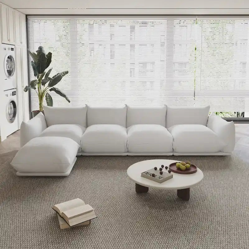 Divano modulare a L in ciniglia da 130,7 pollici, sezione moderna, semirigido con pouf