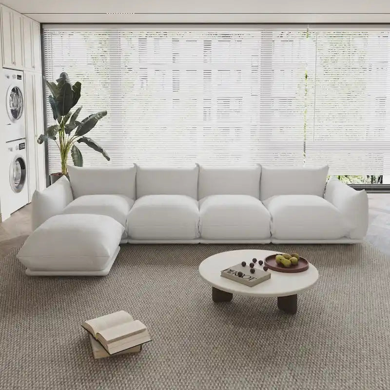 130.7 L-shape Chenille Modular Sofa Modern Sectional Semi-firm Sofa Couch with Ottoman