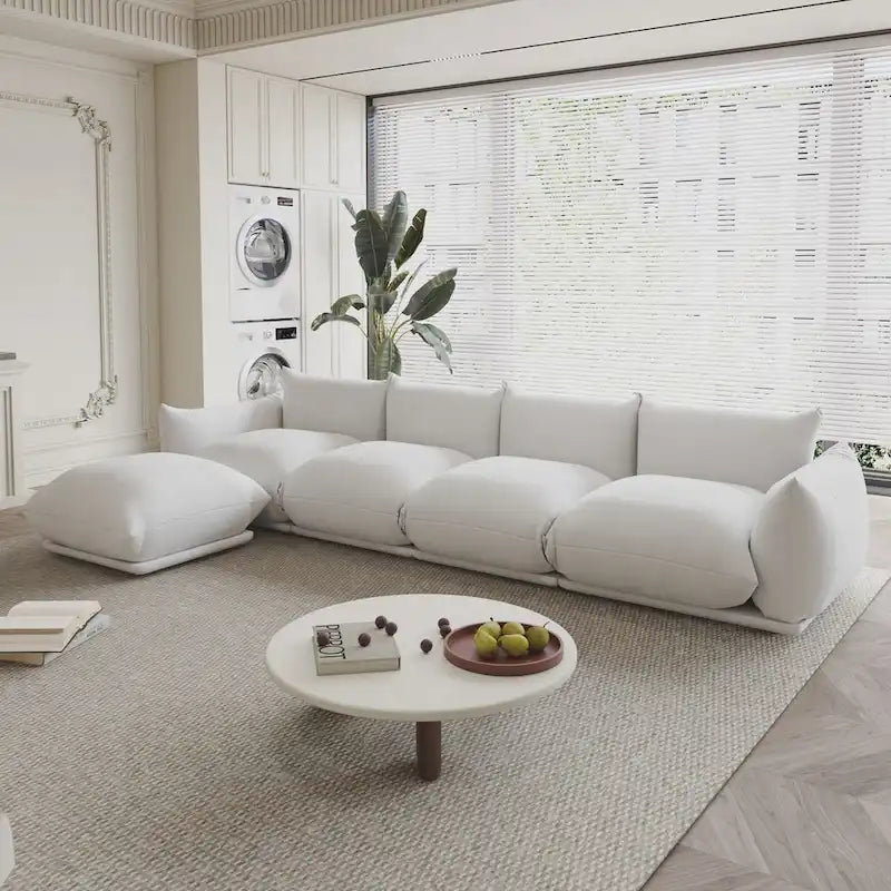 130.7 L-shape Chenille Modular Sofa Modern Sectional Semi-firm Sofa Couch with Ottoman