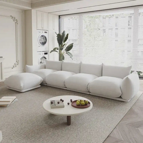 Divano modulare a L in ciniglia da 130,7 pollici, sezione moderna, semirigido con pouf