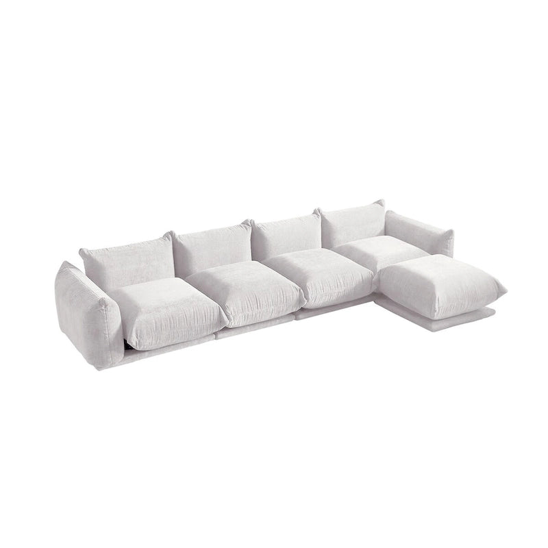 130.7 L-shape Chenille Modular Sofa Modern Sectional Semi-firm Sofa Couch with Ottoman