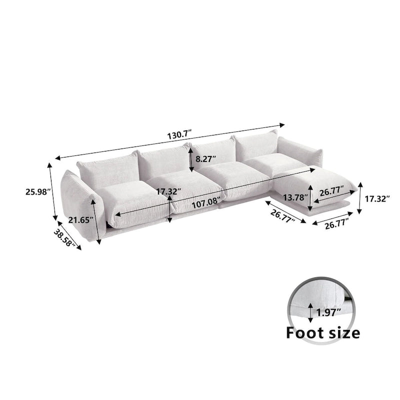 130.7 L-shape Chenille Modular Sofa Modern Sectional Semi-firm Sofa Couch with Ottoman