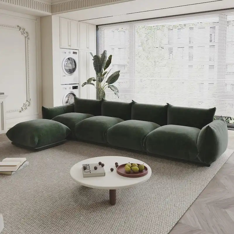 130.7 L-shape Chenille Modular Sofa Modern Sectional Semi-firm Sofa Couch with Ottoman