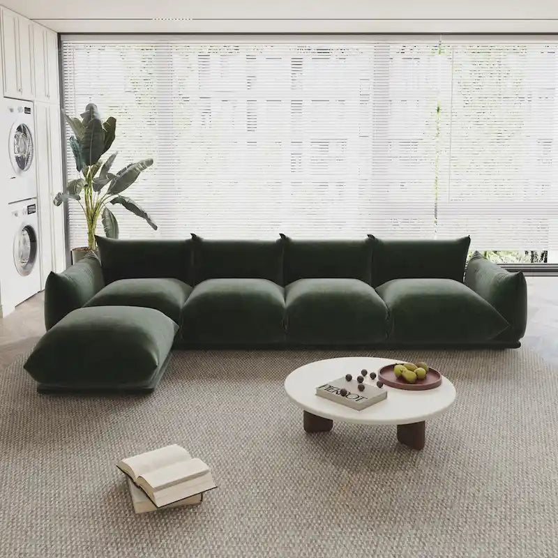 130.7 L-shape Chenille Modular Sofa Modern Sectional Semi-firm Sofa Couch with Ottoman