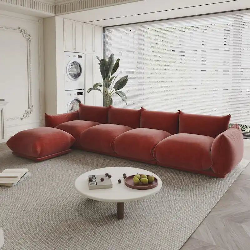 130.7 L-shape Chenille Modular Sofa Modern Sectional Semi-firm Sofa Couch with Ottoman