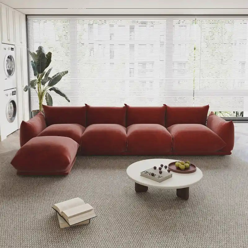130.7 L-shape Chenille Modular Sofa Modern Sectional Semi-firm Sofa Couch with Ottoman