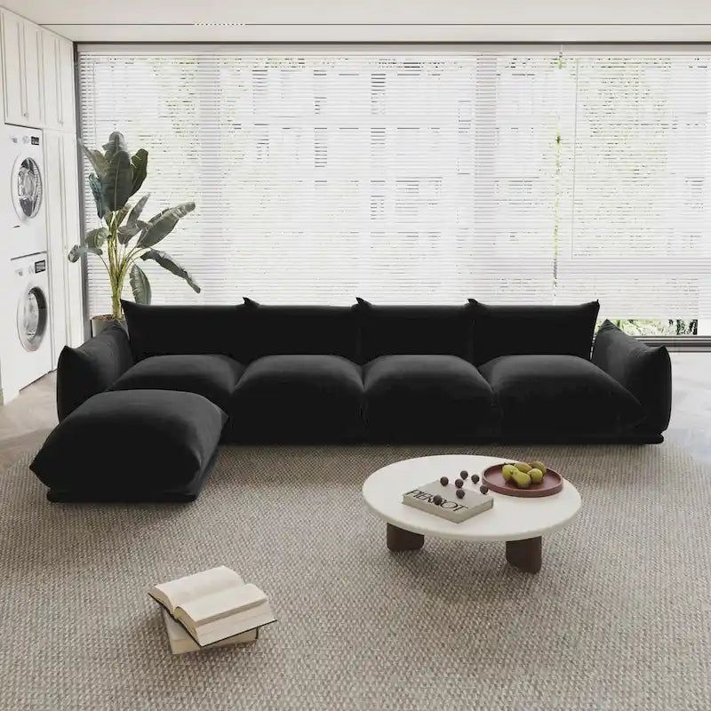 130.7 L-shape Chenille Modular Sofa Modern Sectional Semi-firm Sofa Couch with Ottoman