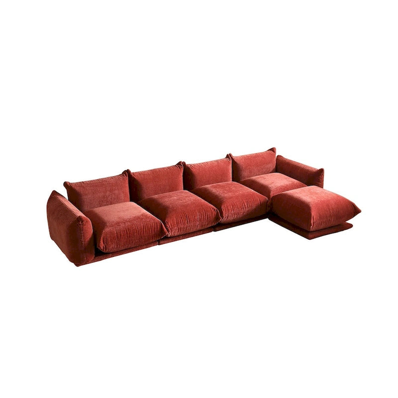 130.7 L-shape Chenille Modular Sofa Modern Sectional Semi-firm Sofa Couch with Ottoman