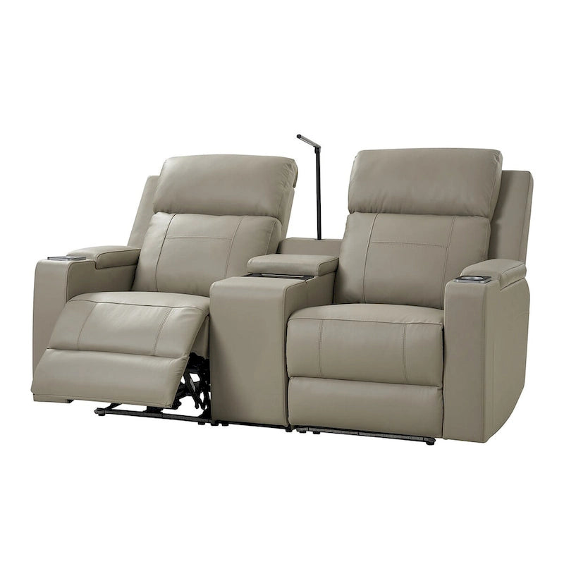 Victoria 71.26 Wide Genuine Leather Home Theater Seating with Ambient Lighting and Storage by HULALA HOME