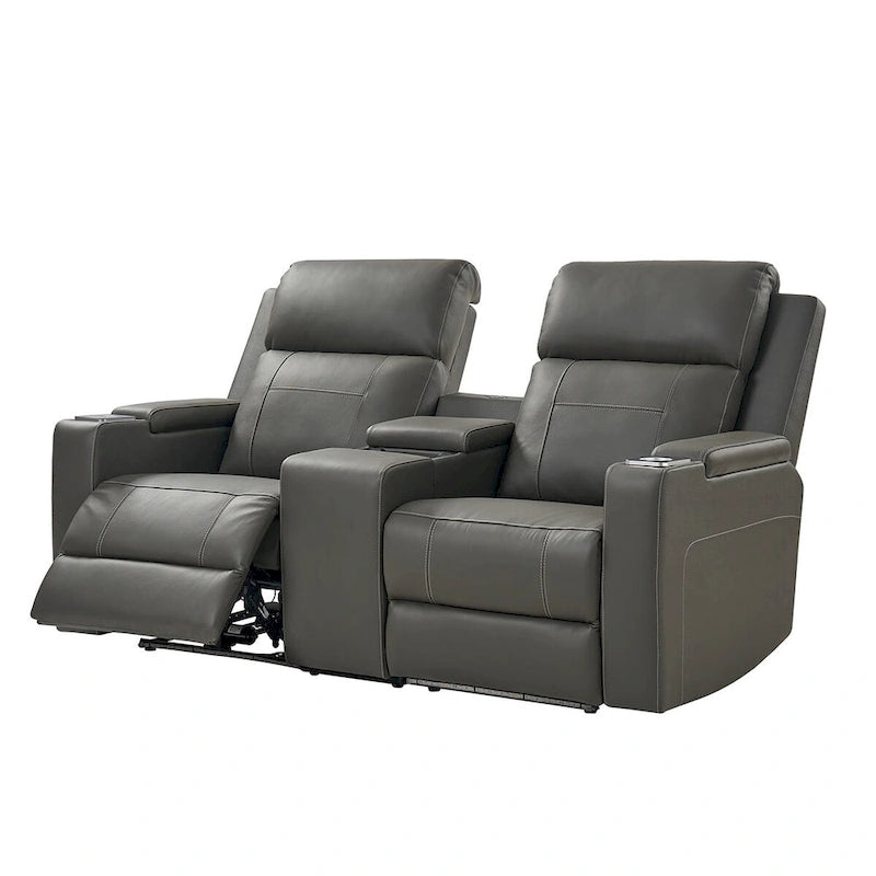 Victoria 71.26 Wide Genuine Leather Home Theater Seating with Ambient Lighting and Storage by HULALA HOME