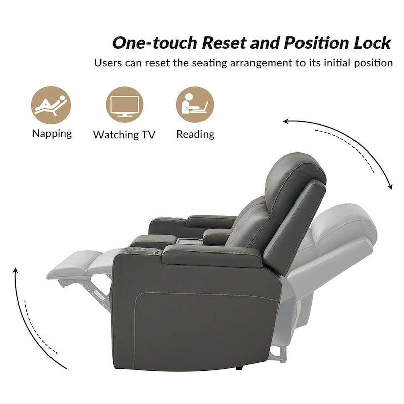 Victoria 71.26 Wide Genuine Leather Home Theater Seating with Ambient Lighting and Storage by HULALA HOME