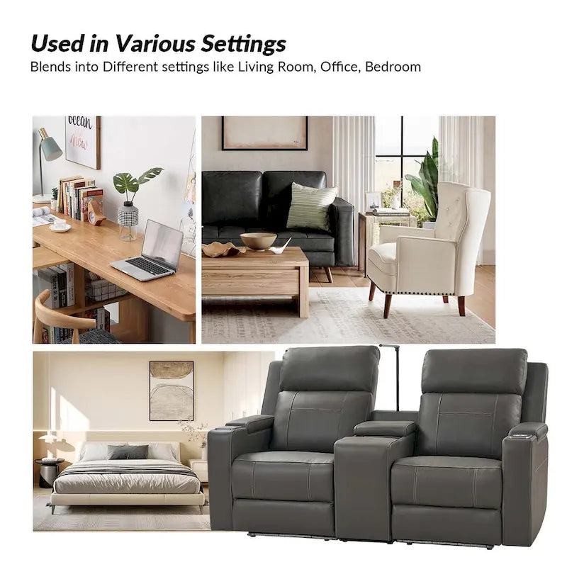 Victoria 71.26 Wide Genuine Leather Home Theater Seating with Ambient Lighting and Storage by HULALA HOME