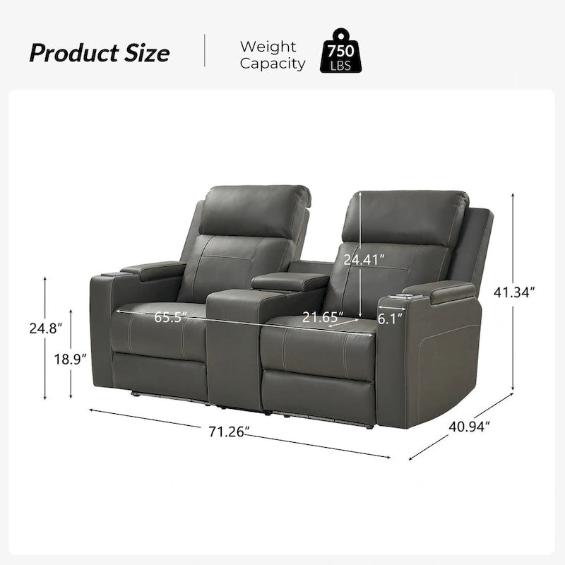 Victoria 71.26 Wide Genuine Leather Home Theater Seating with Ambient Lighting and Storage by HULALA HOME