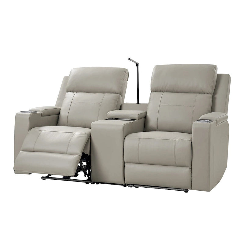 Victoria 71.26 Wide Genuine Leather Home Theater Seating with Ambient Lighting and Storage by HULALA HOME
