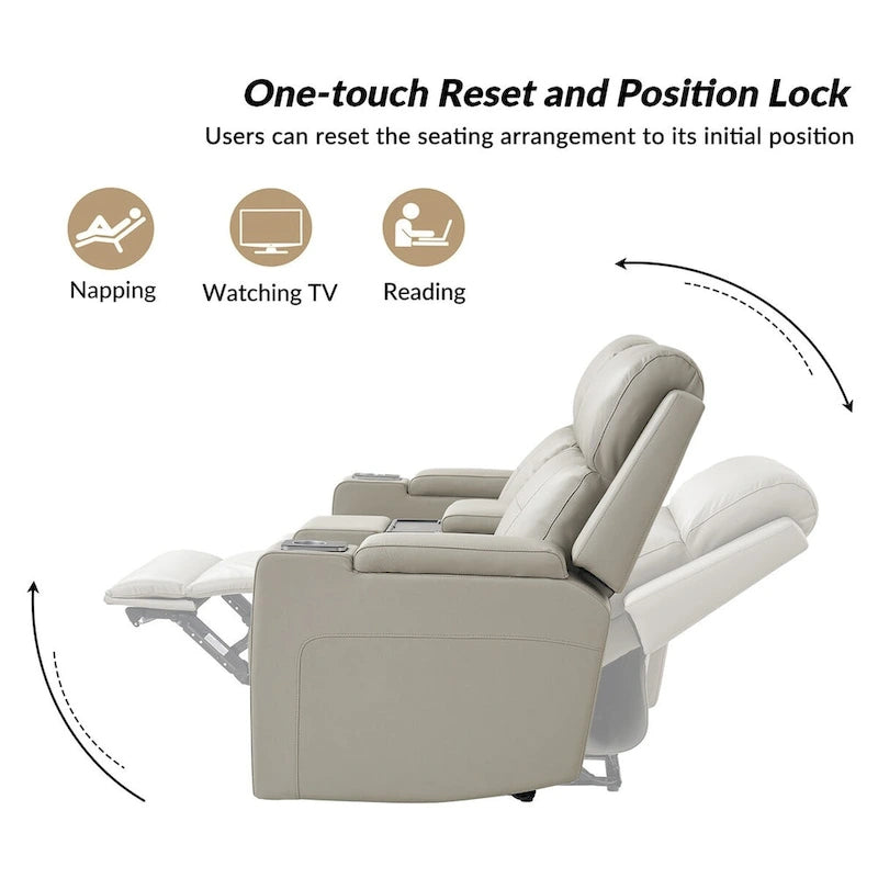 Victoria 71.26 Wide Genuine Leather Home Theater Seating with Ambient Lighting and Storage by HULALA HOME