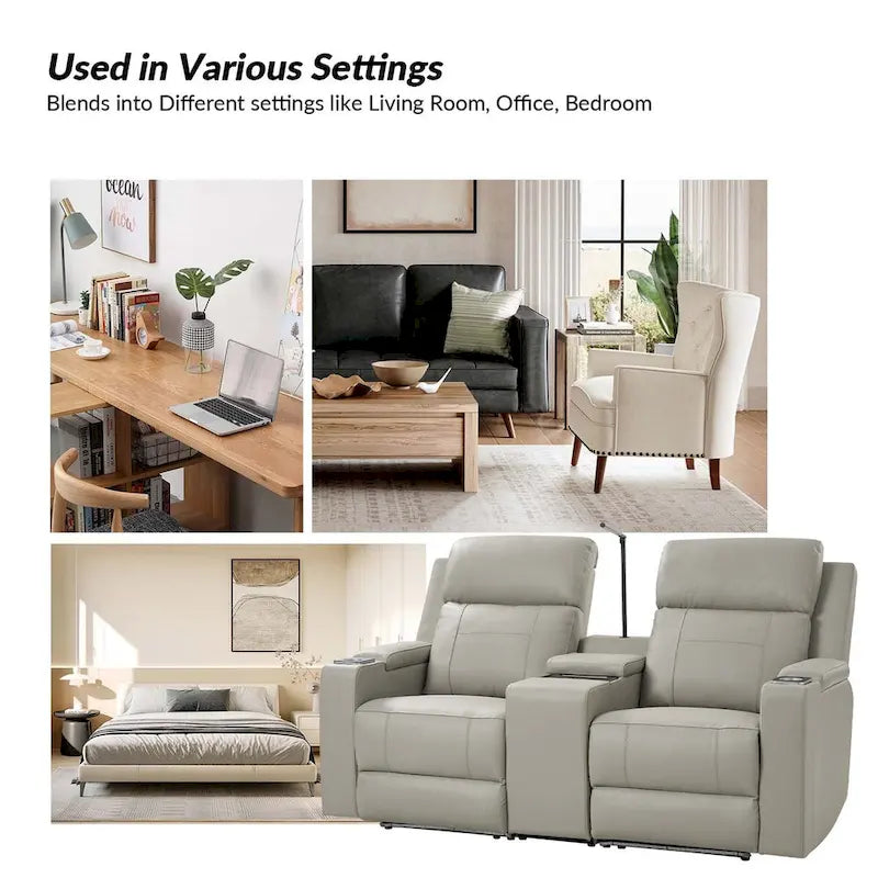 Victoria 71.26 Wide Genuine Leather Home Theater Seating with Ambient Lighting and Storage by HULALA HOME