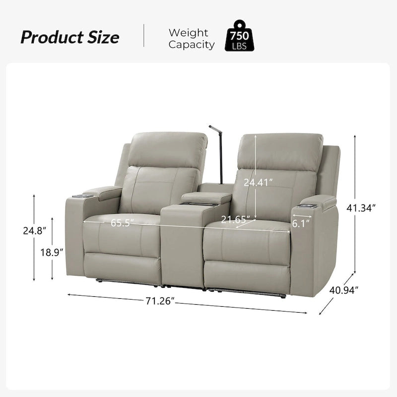 Victoria 71.26 Wide Genuine Leather Home Theater Seating with Ambient Lighting and Storage by HULALA HOME