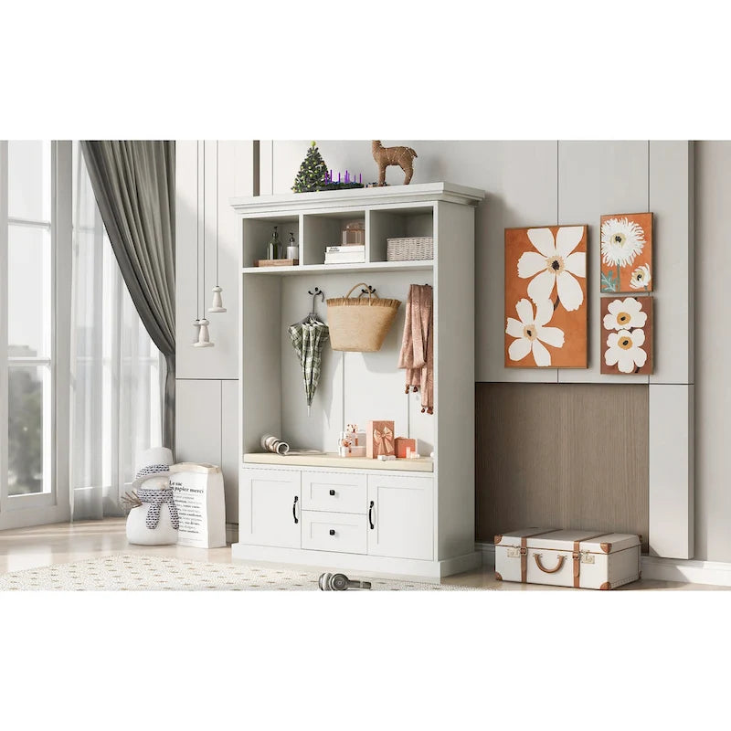 Appendiabiti da ingresso 3-in-1 con 3 ganci e panca portaoggetti - 47.24L x 70.9A x 15.74P