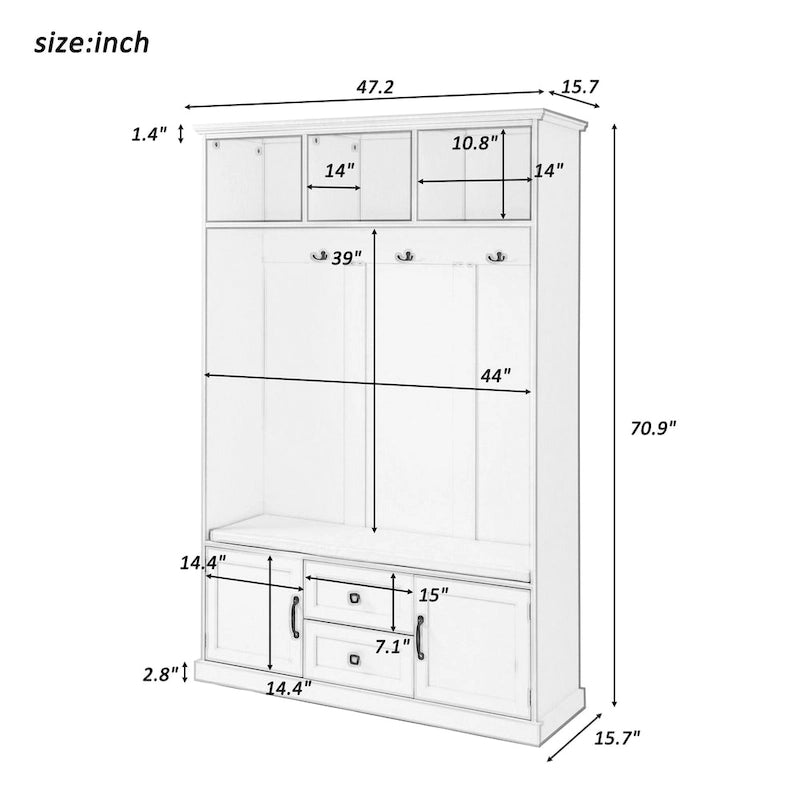 Appendiabiti da ingresso 3-in-1 con 3 ganci e panca portaoggetti - 47.24L x 70.9A x 15.74P