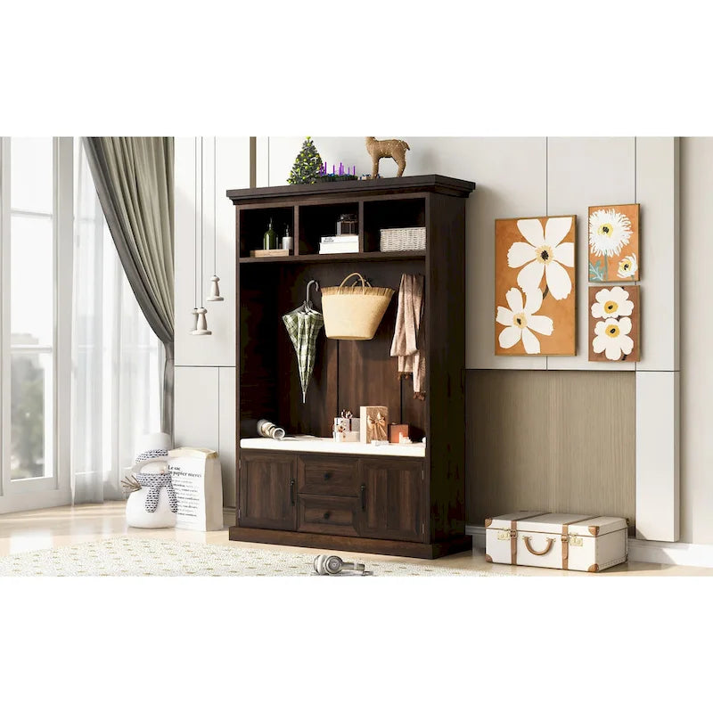 Appendiabiti da ingresso 3-in-1 con 3 ganci e panca portaoggetti - 47.24L x 70.9A x 15.74P