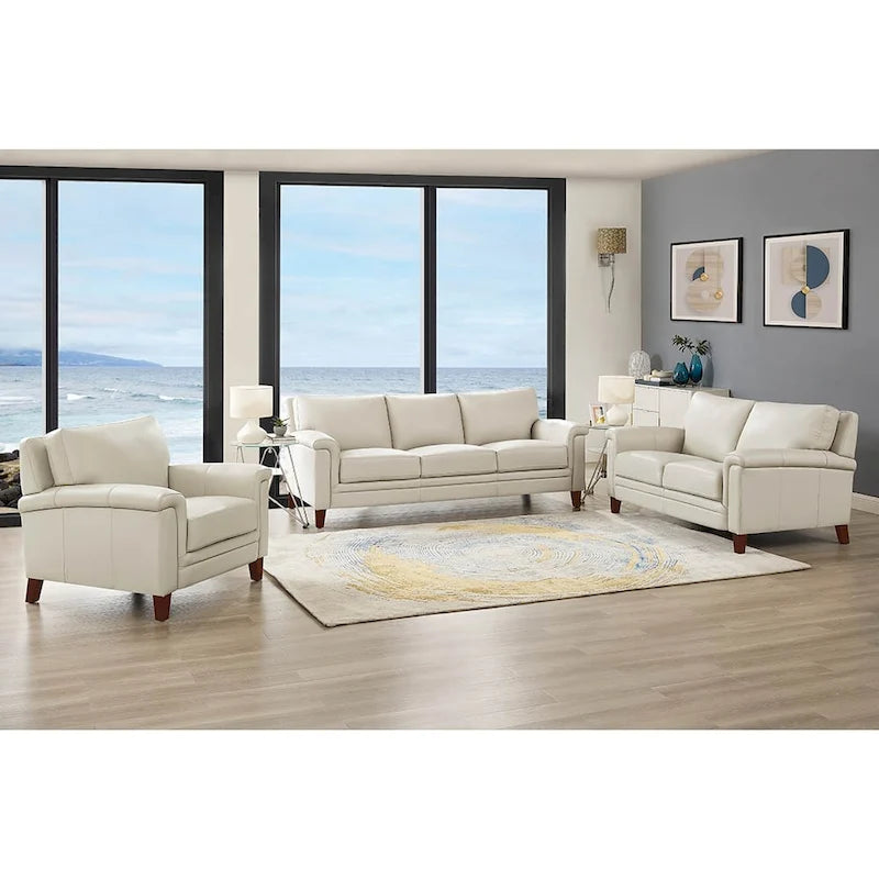 Set divano, divanetto e poltrona in pelle pieno fiore con memory foam e molle Hydeline Westcott