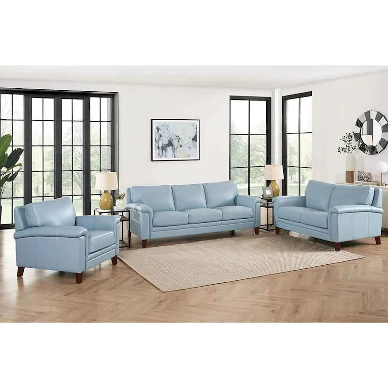 Set divano, divanetto e poltrona in pelle pieno fiore con memory foam e molle Hydeline Westcott