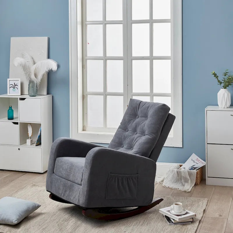 Upholstered Glider Rocking Chair with High Backrest