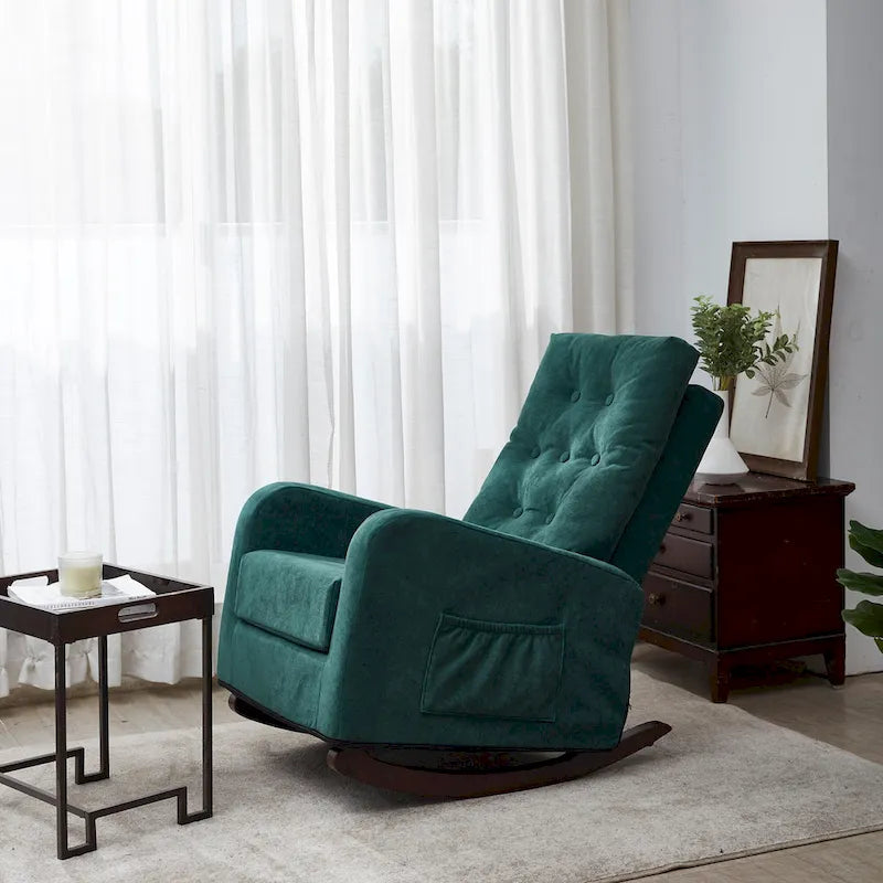 Upholstered Glider Rocking Chair with High Backrest