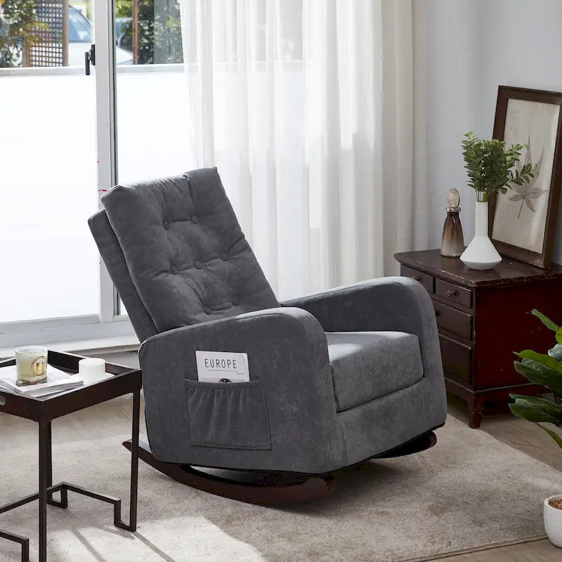 Upholstered Glider Rocking Chair with High Backrest