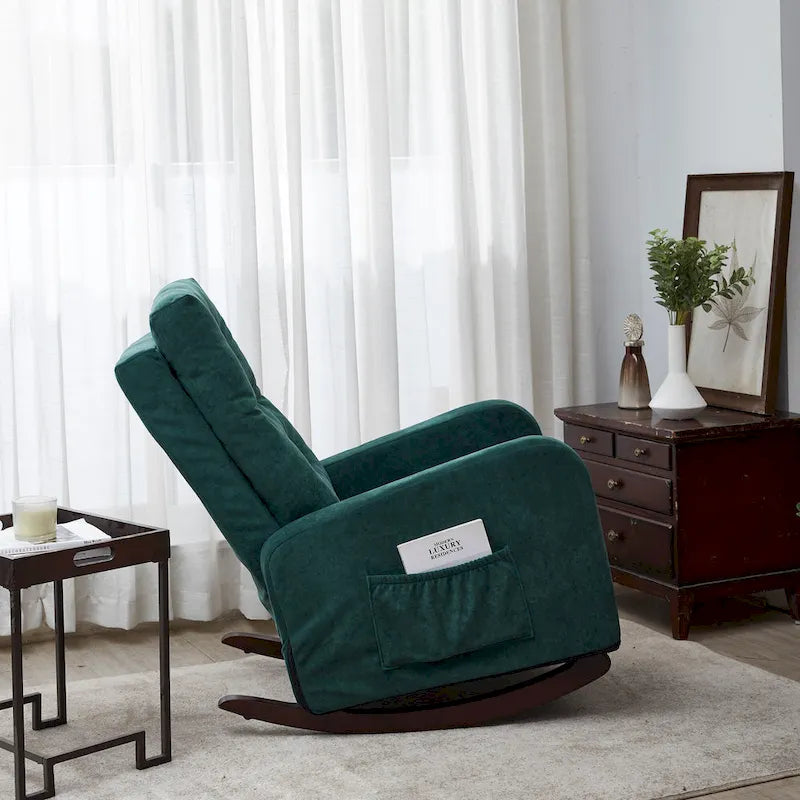 Upholstered Glider Rocking Chair with High Backrest