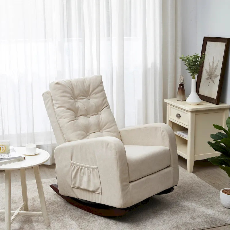Upholstered Glider Rocking Chair with High Backrest