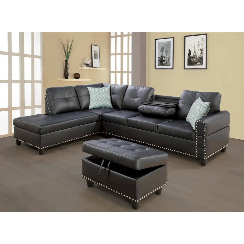 Divano sezionale Irine in similpelle con pouf - 98W x 71D x 33H
