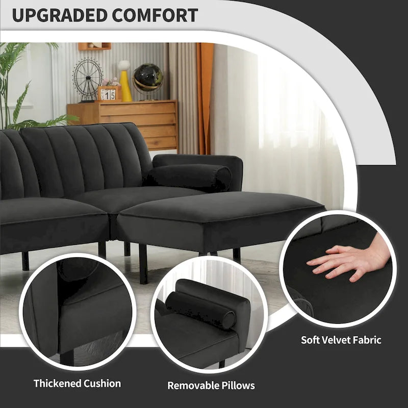Divano Letto Convertibile Futon con Chaise Ottomana per Ufficio, Divano Letto Futon in Velluto
