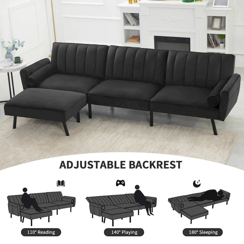 Divano Letto Convertibile Futon con Chaise Ottomana per Ufficio, Divano Letto Futon in Velluto