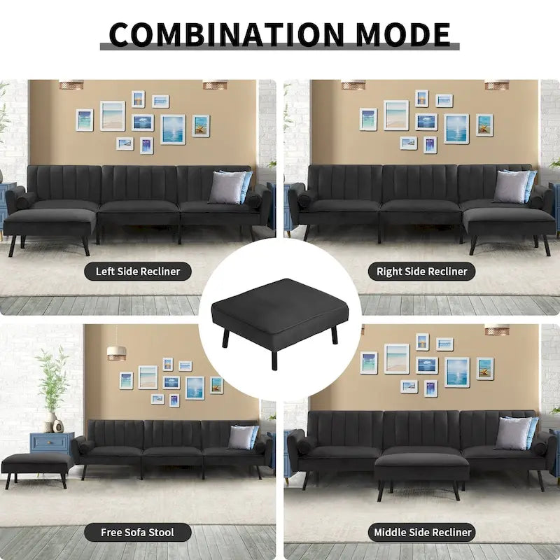 Divano Letto Convertibile Futon con Chaise Ottomana per Ufficio, Divano Letto Futon in Velluto