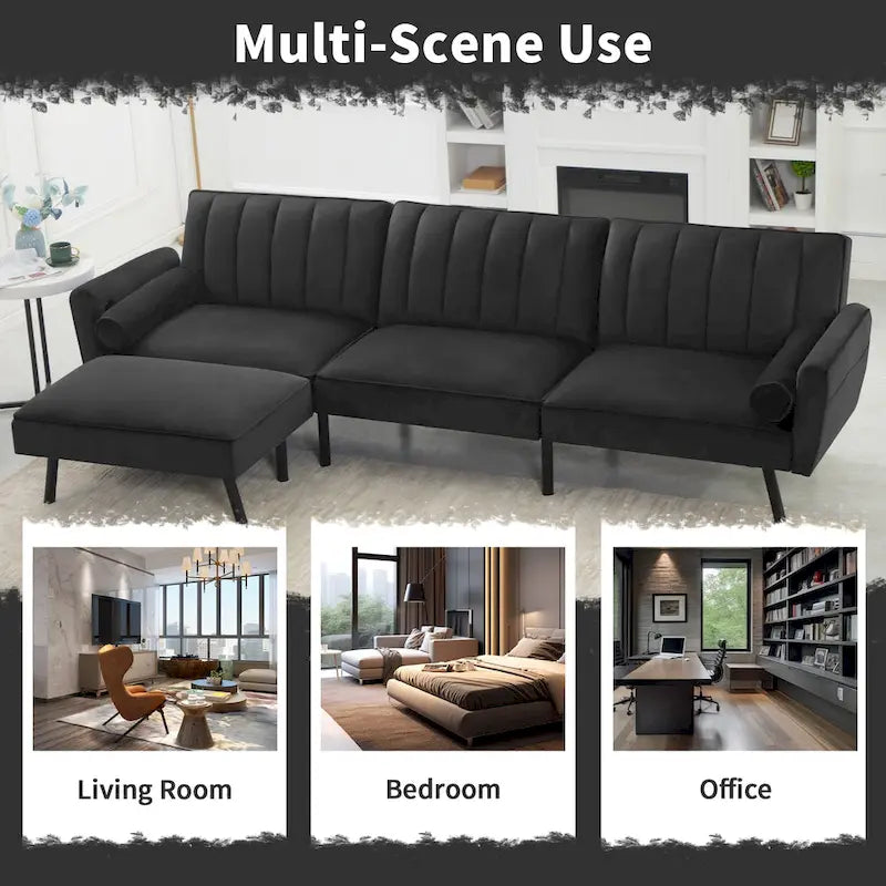 Divano Letto Convertibile Futon con Chaise Ottomana per Ufficio, Divano Letto Futon in Velluto