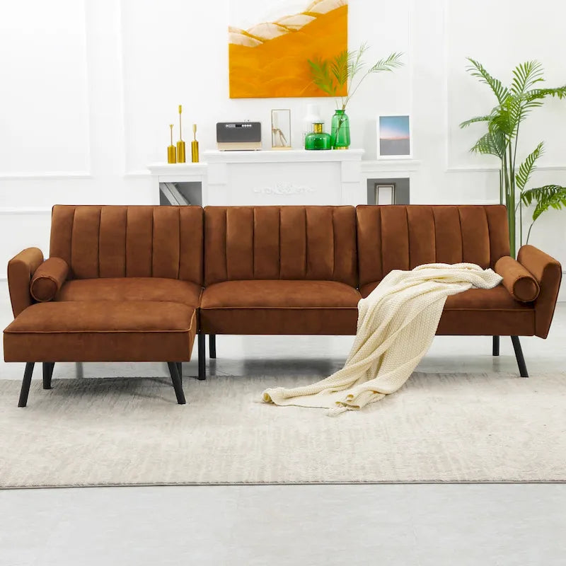 Divano Letto Convertibile Futon con Chaise Ottomana per Ufficio, Divano Letto Futon in Velluto