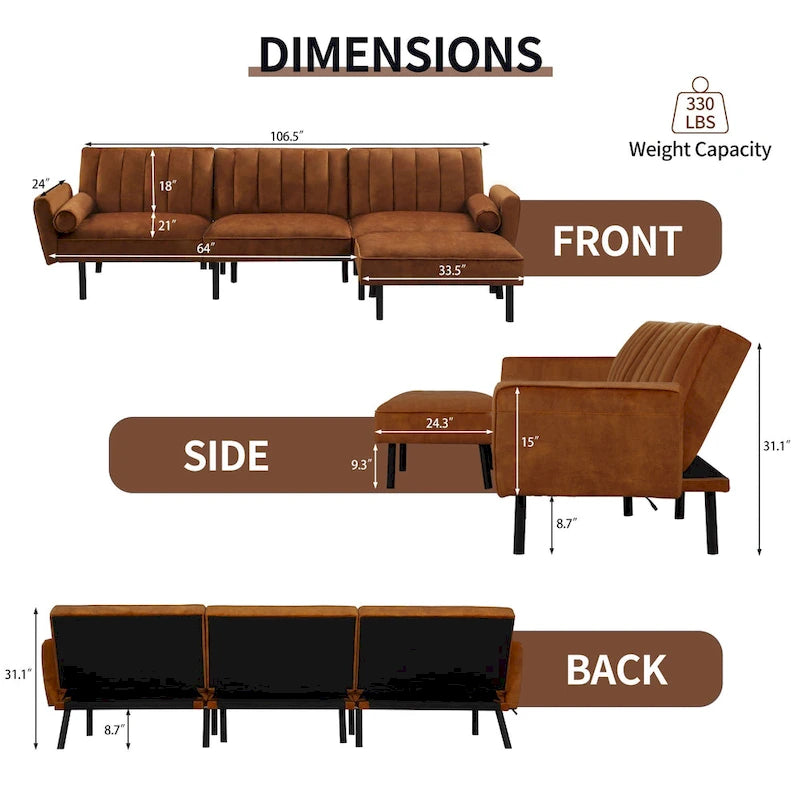 Divano Letto Convertibile Futon con Chaise Ottomana per Ufficio, Divano Letto Futon in Velluto