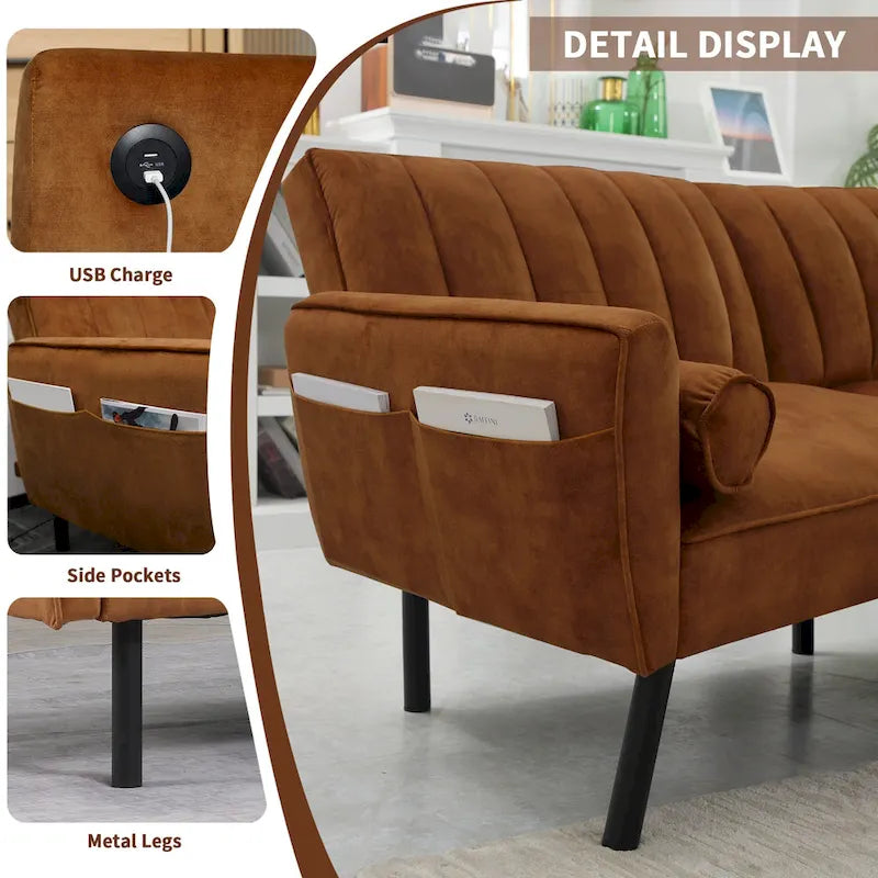 Divano Letto Convertibile Futon con Chaise Ottomana per Ufficio, Divano Letto Futon in Velluto
