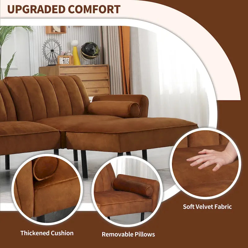 Divano Letto Convertibile Futon con Chaise Ottomana per Ufficio, Divano Letto Futon in Velluto