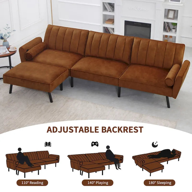 Divano Letto Convertibile Futon con Chaise Ottomana per Ufficio, Divano Letto Futon in Velluto