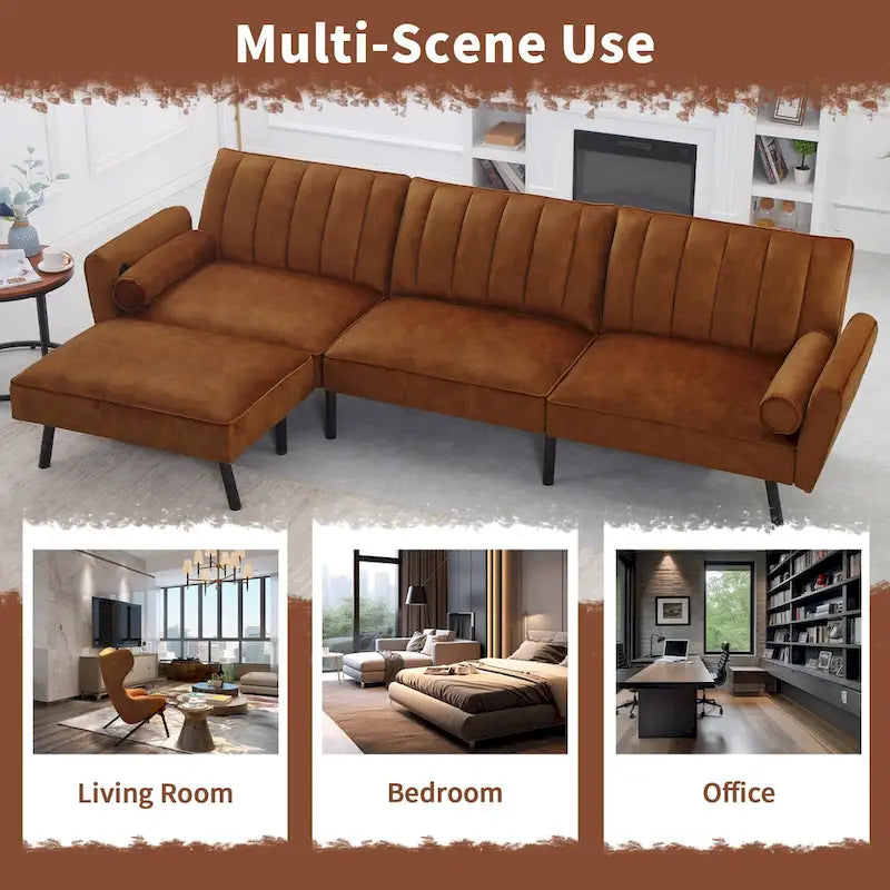 Divano Letto Convertibile Futon con Chaise Ottomana per Ufficio, Divano Letto Futon in Velluto