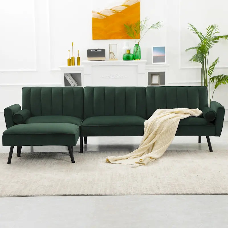 Divano Letto Convertibile Futon con Chaise Ottomana per Ufficio, Divano Letto Futon in Velluto
